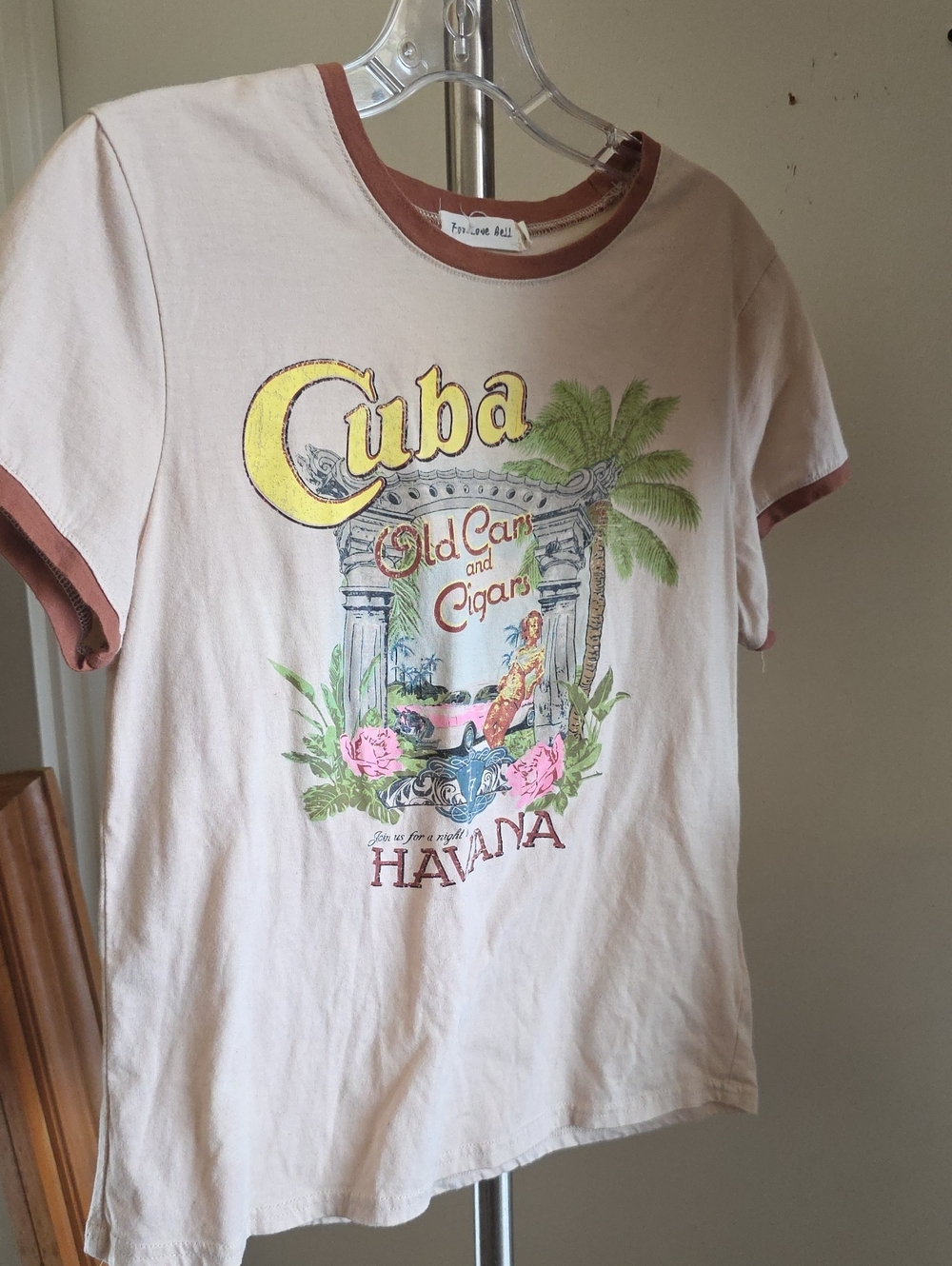 Kids Cuba Havana Graphic Tee in Light Pink with Brown Trim